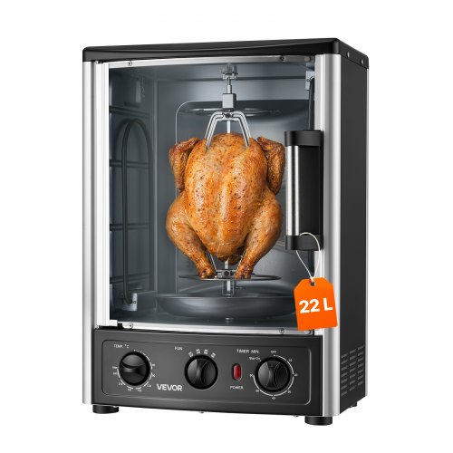VEVOR Vertikaler Dönergrill 22 L 1500 W Gyrosgrill Kebabgrill Shawarma für Familien und Kleine Treffen, 0-240 °C, 0-60 Min Timer, mit Drehspieß, Grillrost, Fettauffangblech sowie Krümelschale