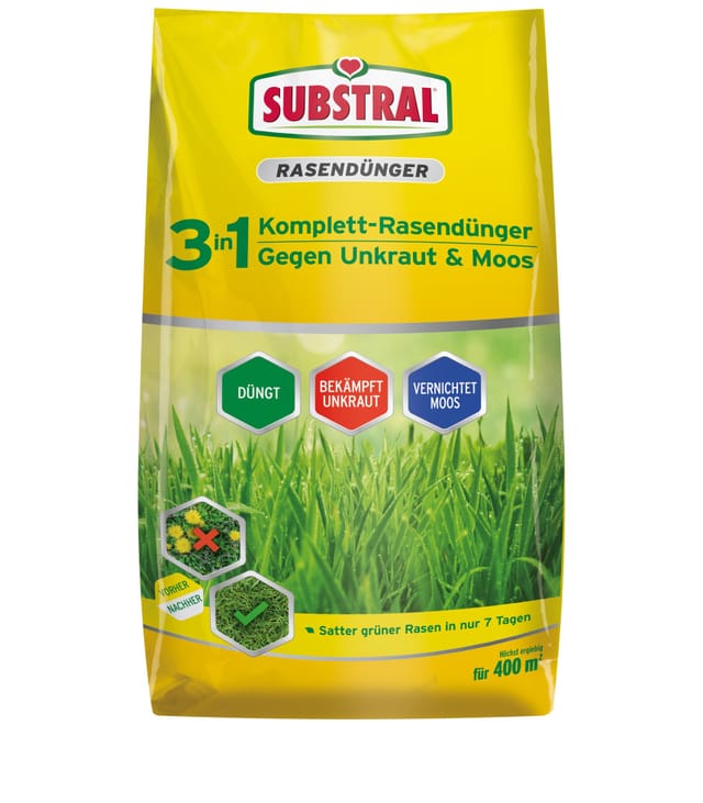 Evergreen - Substral 3in1 Komplett-Rasendünger gegen Unkraut & Moos 14kg für 400m²
