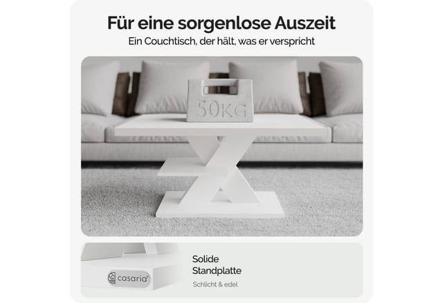 Couchtisch Detroit 90x60x45cm 2 Ablagen Holz 50kg Belastbar Kratzfest Modern Wohnzimmertisch Beistelltisch weiß - Casaria