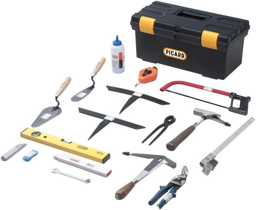 PICARD Starter Set Dach 1 Dachdecker Werkzeugkoffer 18-teilig mit Schieferhammer XL Latthammer 298 und Haubrücken Nr. 0070003-17