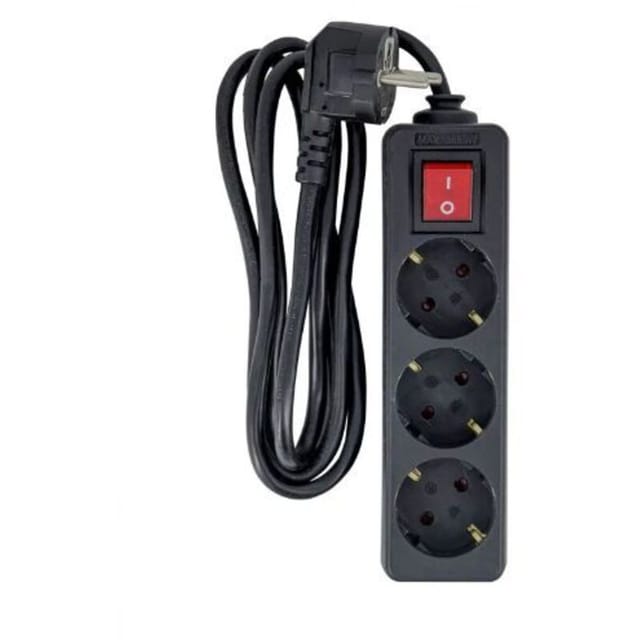 Microconnect - 3-fach Schuko-Verteiler mit Schalter 1,5M schwarz, MC-GRU00315BS