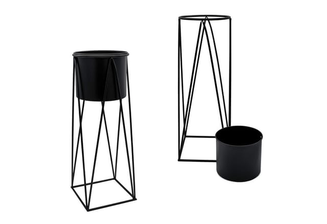 Metall Pflanzenständer schwarz 3er Set - 70 / 47 / 26 cm - Blumenhocker mit entnehmbarem Pflanztopf - Blumentreppe Blumentopfhalter Blumenständer