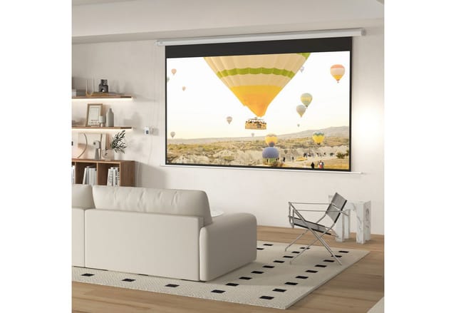 Beamer-Leinwand Elektrisch 266 x 149 cm 16:9 Projektionsleinwand mit Fernbedienung, Filmleinwand für Heimkino, Präsentation, Metall, Weiß - Homcom