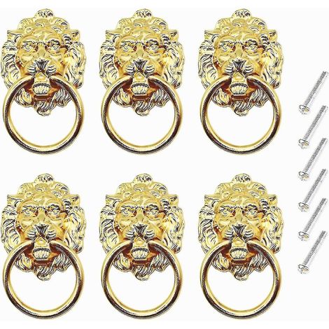 Set Mit 6 Löwenkopf-schubladengriffen, Goldene Griffe Mit Schrauben, Antik-stil, Für Kommode, Schublade, Schrank Oder Schmuckkästchen.