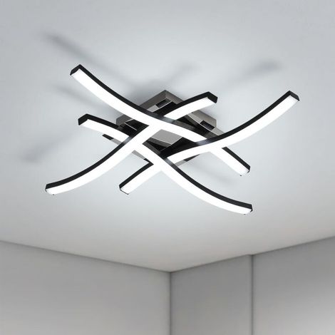 Moderne Schwarze Led-deckenleuchte 40w – Kaltes Licht – Gebogenes Design Mit 4 Röhren – Für Wohnzimmer, Schlafzimmer, Küche (47,5 X 47,5 X 9,5 Cm)