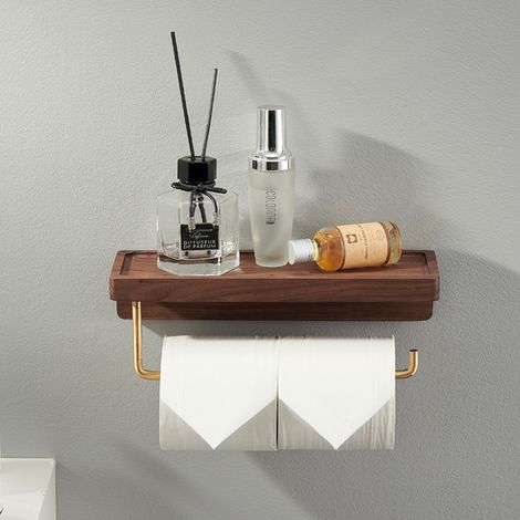 Doppelter Toilettenpapierhalter Aus Massivholz, Selbstklebender, Wandmontierter Toilettenpapierhalter, Dekorativer Toilettenpapierhalter Für Bad Und Küche (farbe: Schwarzwalnuss)
