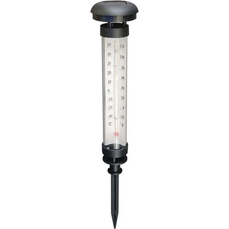 Solar-thermometer Celsius, Led, Gartenstecker, Für Den Außenbereich, Silberfarben, Dämmerungssensor, Warmweiß, 57,5 Cm
