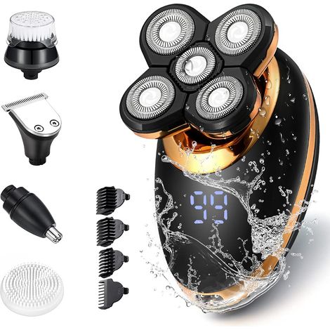 Elektrischer Herrenrasierer - 5-in-1 Multifunktions-rasierset Für Den Rasierten Kopf: 5d-rotationsrasierer Mit Beweglichem Scherkopf, Kabellos, Usb-aufladbar, Wasserdicht, Mit Barttrimmer Und Led-anze