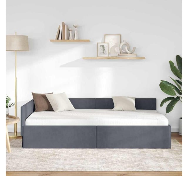 Eckbettgestell Dunkelgrau 80 x 200 cm Samt und engineered Holz vidaXL
