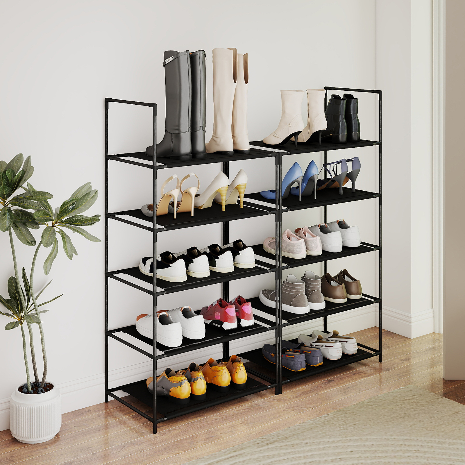 Schuhregal Schuhaufbewahrung mit 10 Ebenen, Schuhständer Schuhschrank für 10-20 Paar Schuhe, Metallgestell Vliesstoff