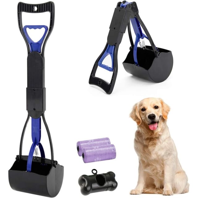 Hundekot Aufnehmer Mit 60cm Teleskopstange - Klappbar & Robuster Greifer Mit Zähnen - Einfache Reinigung - Für Hund Und Katze - Ideal Für Unterwegs (blau)