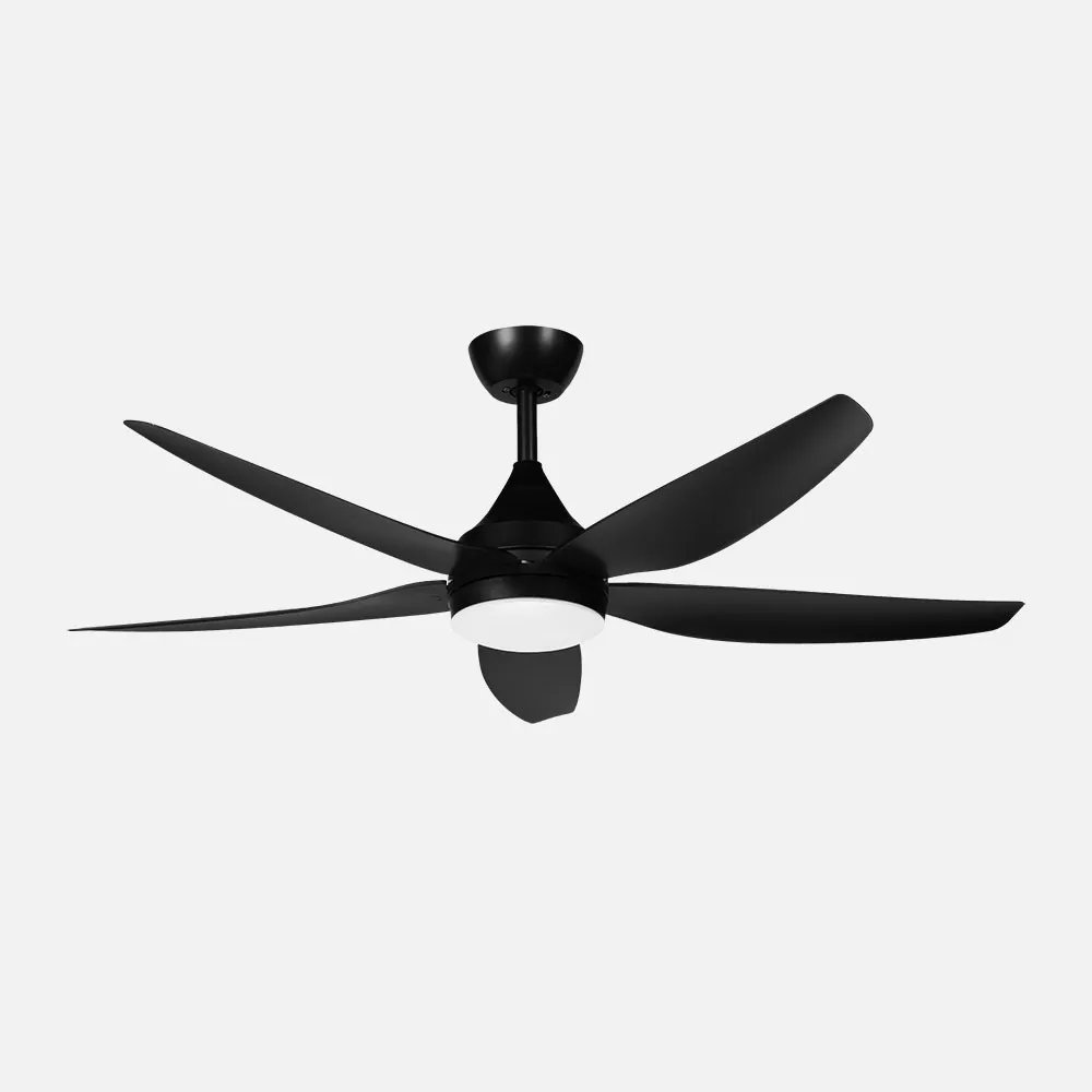Elda Gleichstromlüfter 18 W, Schwarz, 5 Flügel, 6 Geschwindigkeiten, 144°c, 2250 Lm, 3000/4500/6500 Kj, Fernbedienung + Speicher