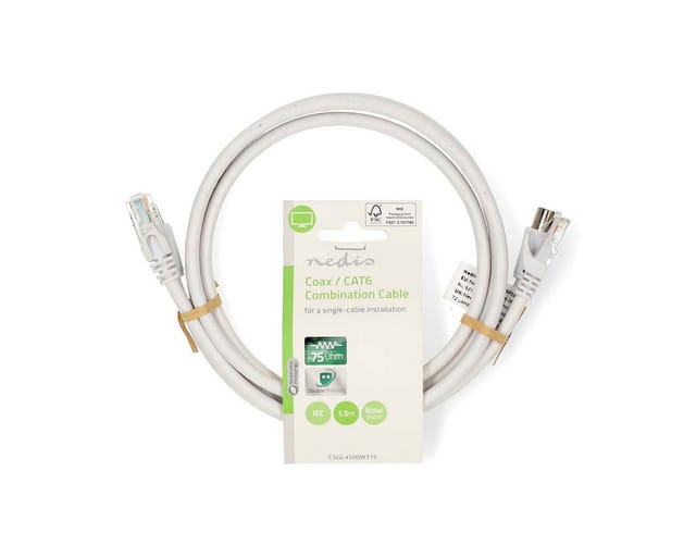 Nedis - Koax cat6 kombi kabel iec koax stecker rj45 stecker iec koax buchse rj45 stecker vernickelt rg58 75 ohm doppelt geschirmt 150 m rund pvc wei