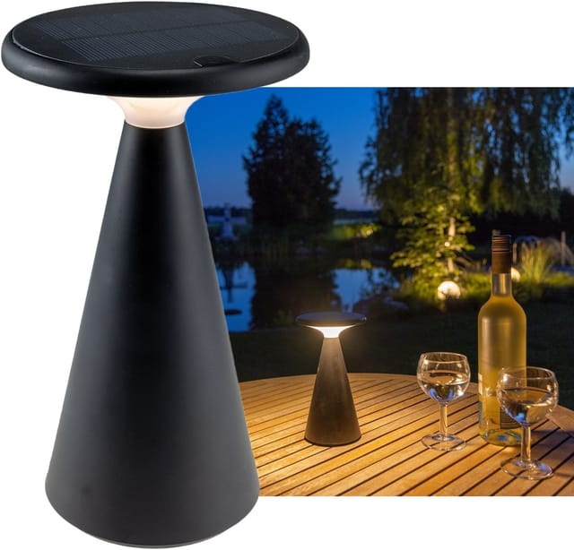 LED Solar-Tischleuchte "Foco Sol" 2700K, IP44, dimmbar, 20cm, matt schwarz