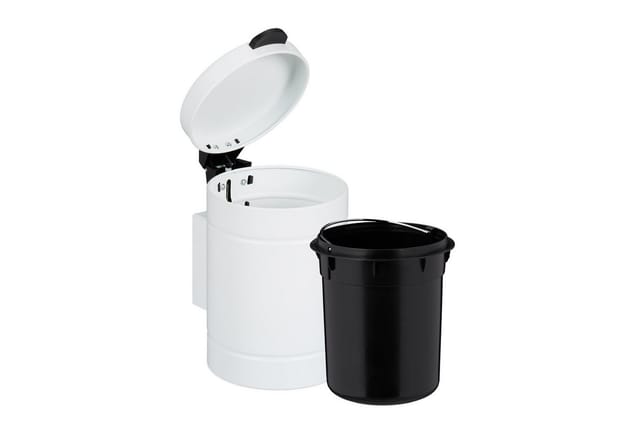 Kosmetikeimer Wandmontage, 3 Liter, Absenkautomatik, Inneneimer, Metall, runder Badezimmer Mülleimer, weiß - Relaxdays