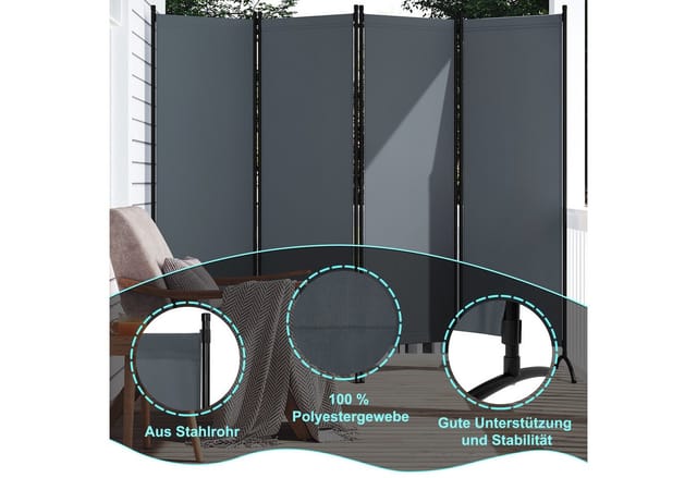 WOLTU 4 Teilig Paravent Sonnenschutz, Klappbar Raumteiler Freistehend Sichtschutzwand Stellwand Trennwand für Büros, Balkon, Schlafzimmer,