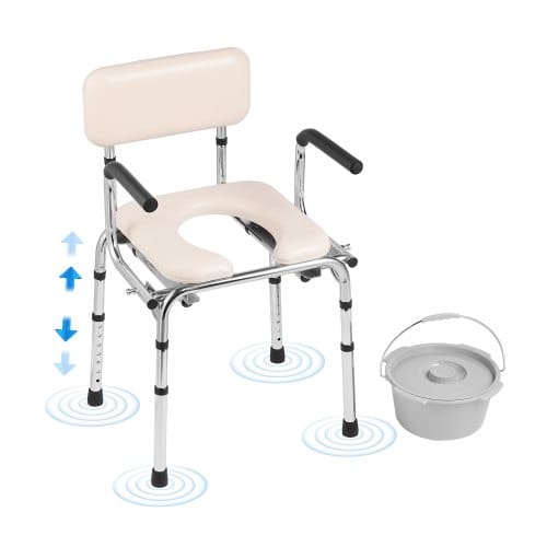 Mophorn - Vevor Toilettenstuhl, Nachtstuhl Mit Gepolstertem Sitz, Herunterklappbaren Armlehnen, 7-stufig Höhenverstellbar 490-640 Mm, Abnehmbarer Eimer, 158,8 Kg Belastbar, Tragbare Toilette Für Erwachsene