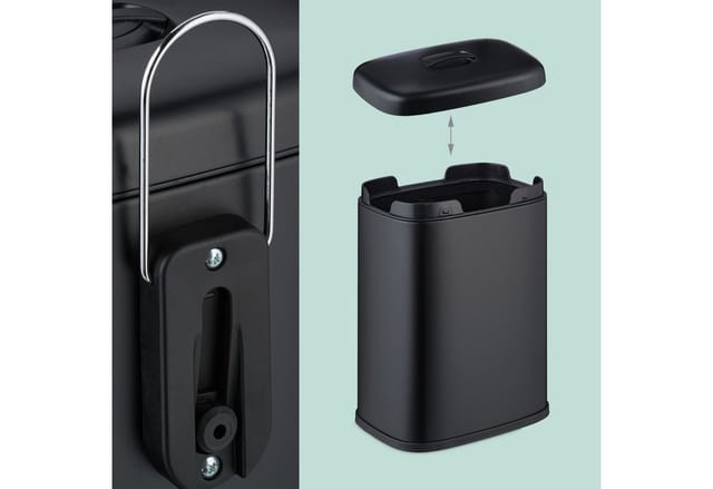 Mülleimer Wandmontage, 5 Liter, Einhängen oder Kleben, Inneneimer, Küchenabfalleimer, Badmülleimer, schwarz - Relaxdays