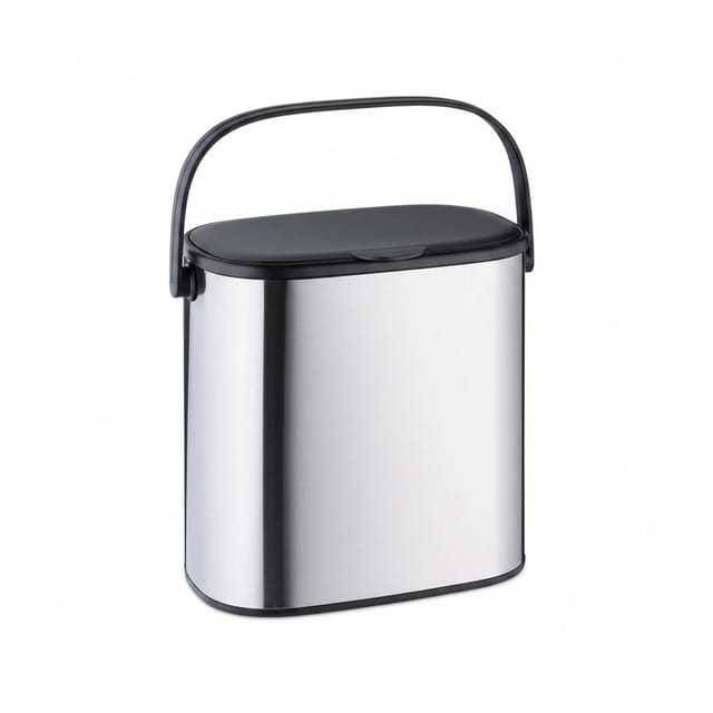 Relaxdays - Mülleimer, 5 l, hängender Kosmetikeimer, Badmülleimer mit Deckel & Griff, Küchenabfalleimer, silber/schwarz