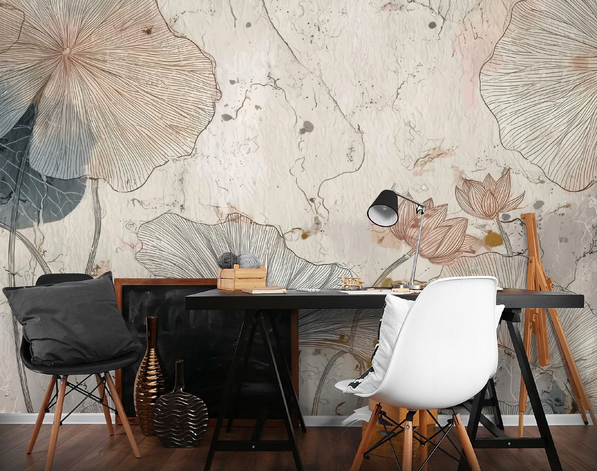 Fototapete Blumen Beton Abstrakt, Für Wohnzimmer Und Schlafzimmer, 150 X 105 Cm – Komplettset Inkl. Kleister & Anleitung