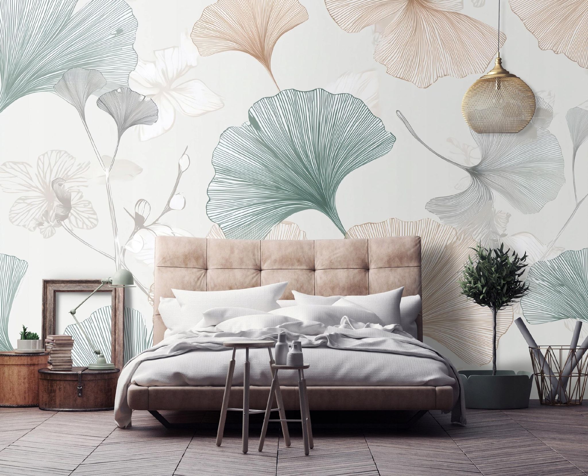 Fototapete Blätter Ginkgo Abstrakt, Für Wohnzimmer Und Schlafzimmer, 150 X 105 Cm – Komplettset Inkl. Kleister & Anleitung
