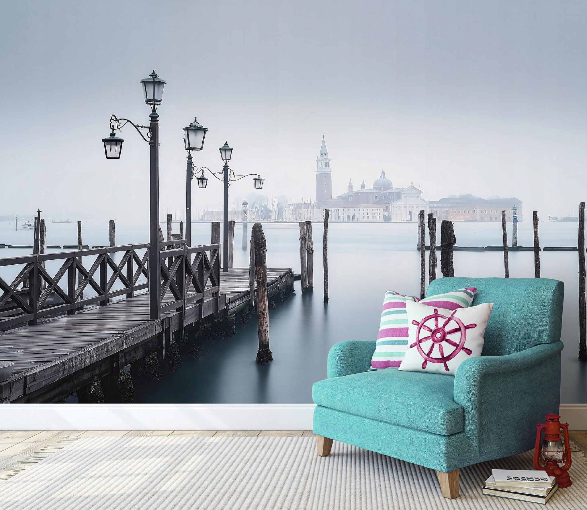 Fototapete Seebrücke Stadt Natur Nebel, Für Wohnzimmer Und Schlafzimmer, 200 X 140 Cm – Komplettset Inkl. Kleister & Anleitung