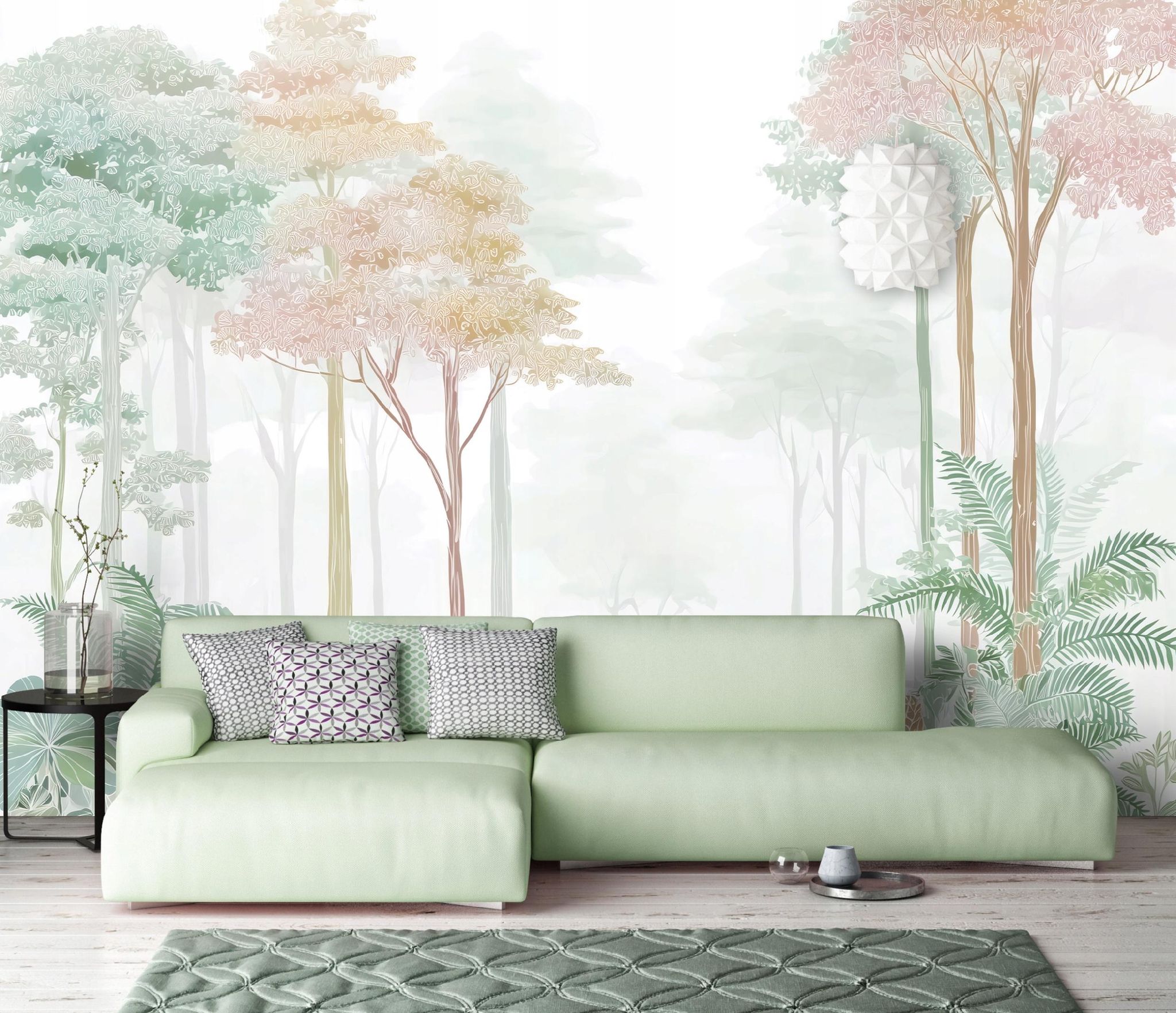 Fototapete Wald Bäume Pastell Grün, Für Wohnzimmer Und Schlafzimmer, 300 X 210 Cm – Komplettset Inkl. Kleister & Anleitung