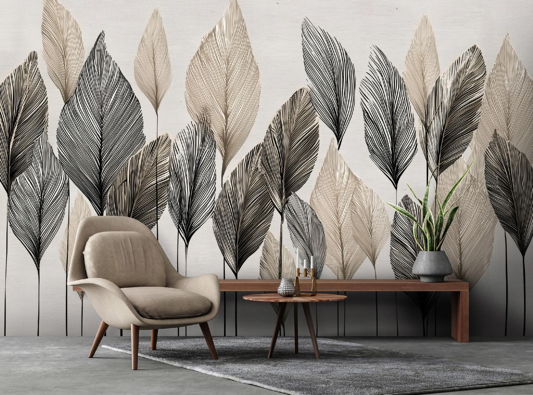 Fototapete Blätter Abstrakt Beige Boho, Für Wohnzimmer Und Schlafzimmer, 200 X 140 Cm – Komplettset Inkl. Kleister & Anleitung