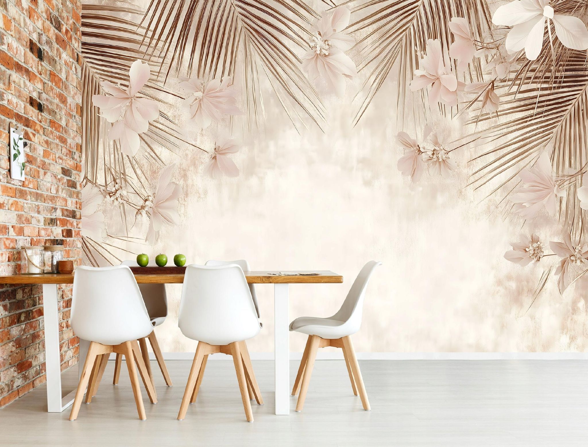 Fototapete Blätter Palmen Beton Beige Boho, Für Wohnzimmer Und Schlafzimmer, 150 X 105 Cm – Komplettset Inkl. Kleister & Anleitung