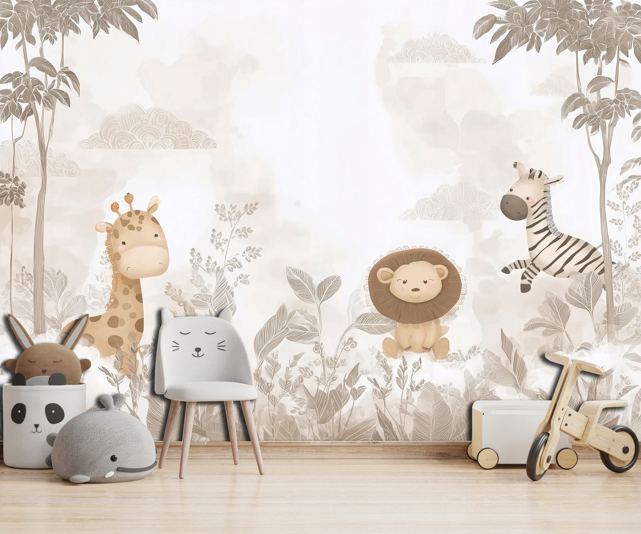 Fototapete Tiere Dschungel Wald Beige, Für Kinderzimmer, 250 X 175 Cm – Komplettset Inkl. Kleister & Anleitung