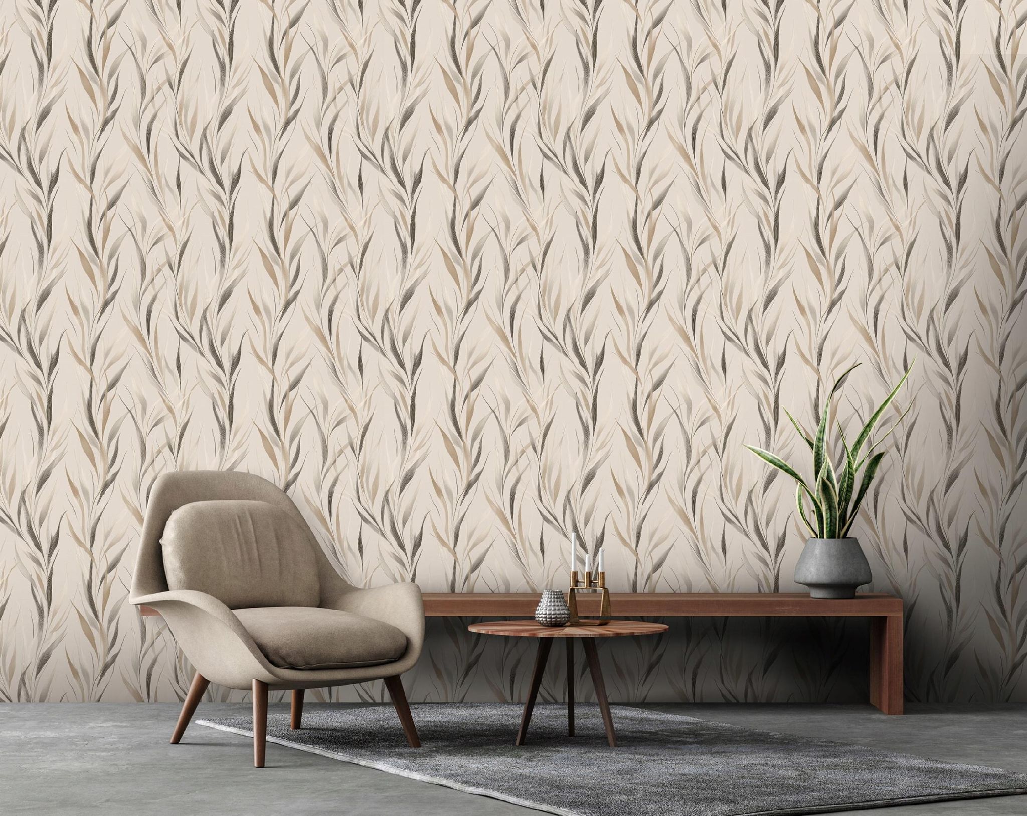 Wallarena Vliestapete Blätter Gras Boho Beige Für Wohnzimmer Und Schlafzimmer, 10 M X 50 Cm – Inkl. Kleister & Anleitung