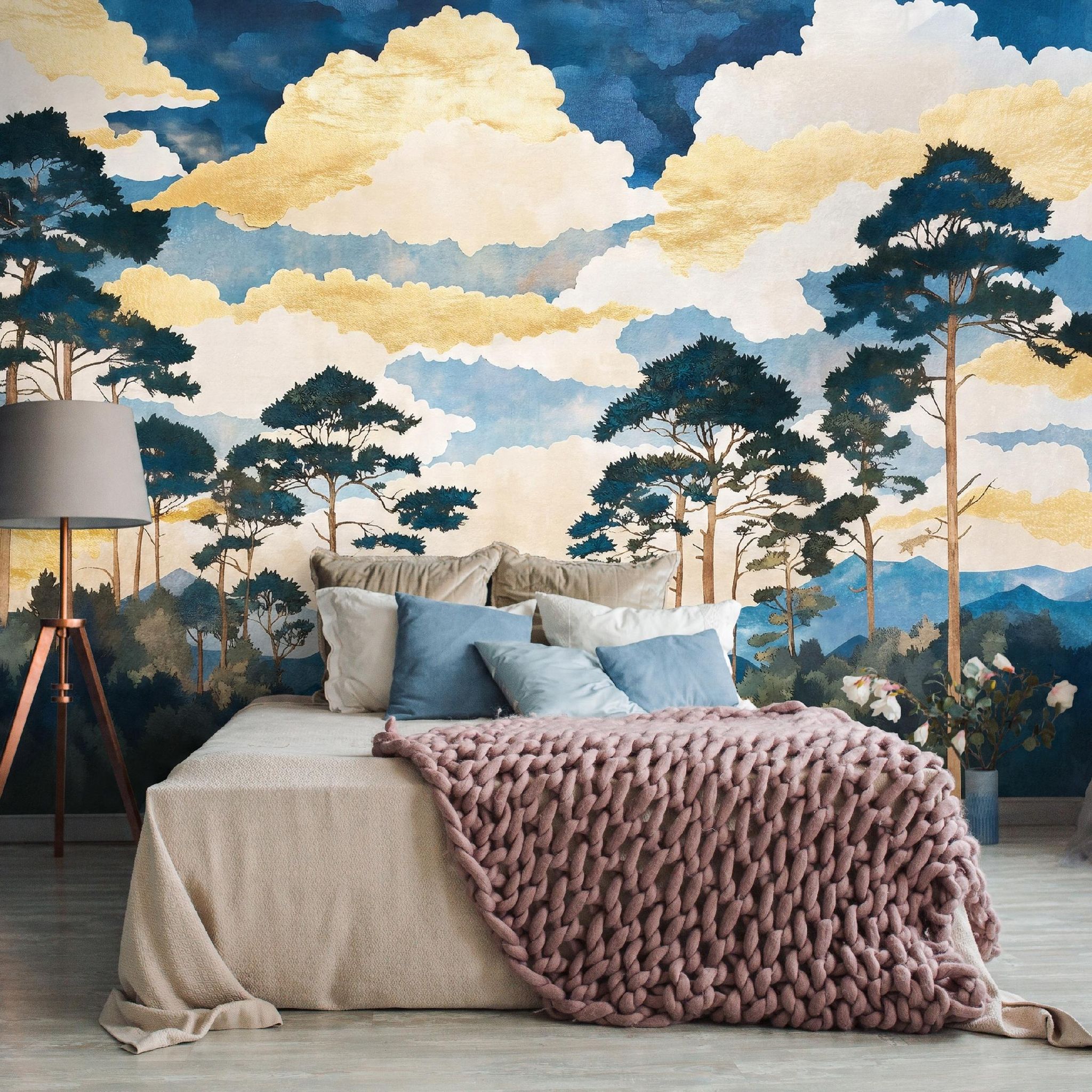 Fototapete Bäume Blau Wald Landschaft, Für Wohnzimmer Und Schlafzimmer, 150 X 105 Cm – Komplettset Inkl. Kleister & Anleitung