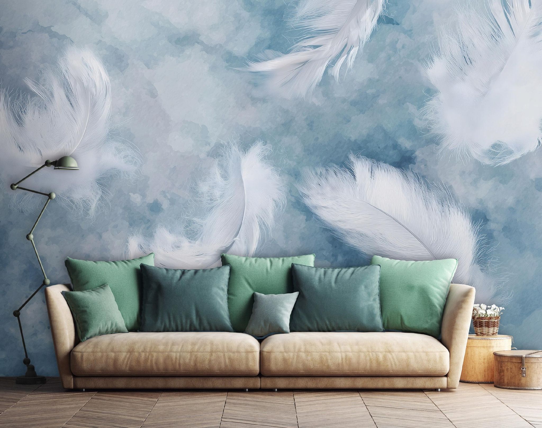 Fototapete Federn Abstrakt Blau, Für Wohnzimmer Und Schlafzimmer, 250 X 175 Cm – Komplettset Inkl. Kleister & Anleitung