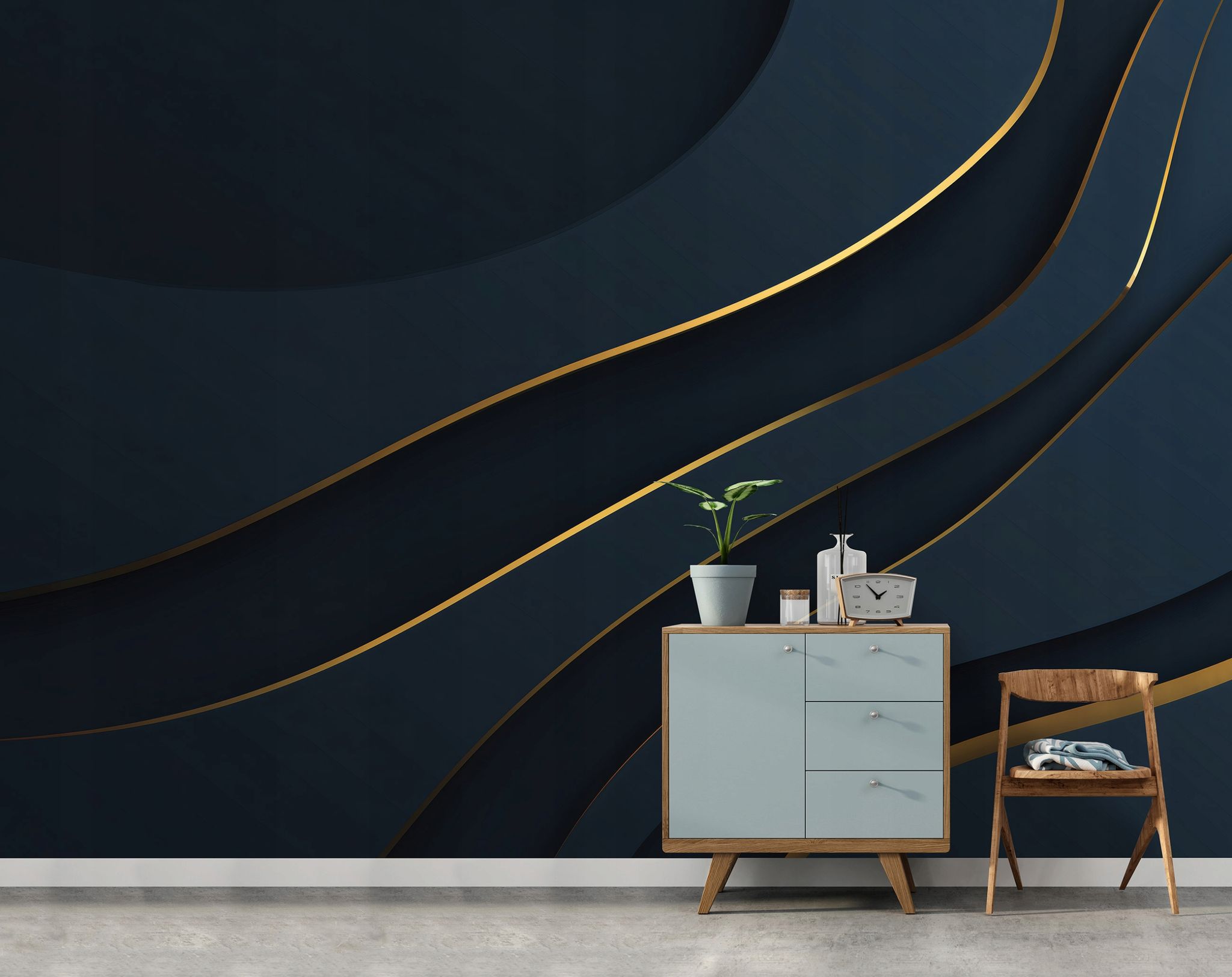 Fototapete Glamour Abstrakt Blau, Für Wohnzimmer, 350 X 250 Cm – Komplettset Inkl. Kleister & Anleitung