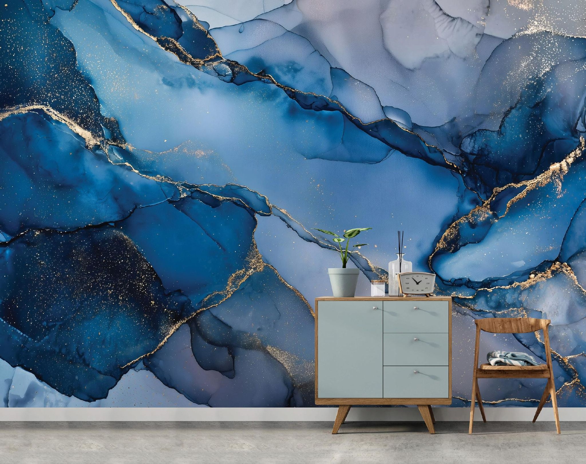 Fototapete Marmor Blau Abstrakt, Für Wohnzimmer Und Schlafzimmer, 300 X 210 Cm – Komplettset Inkl. Kleister & Anleitung