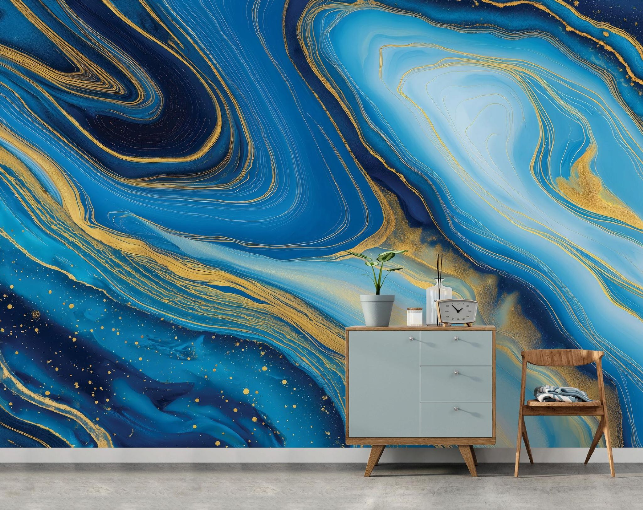 Fototapete Marmor Blau Gold, Für Wohnzimmer Und Schlafzimmer, 400 X 280 Cm – Komplettset Inkl. Kleister & Anleitung
