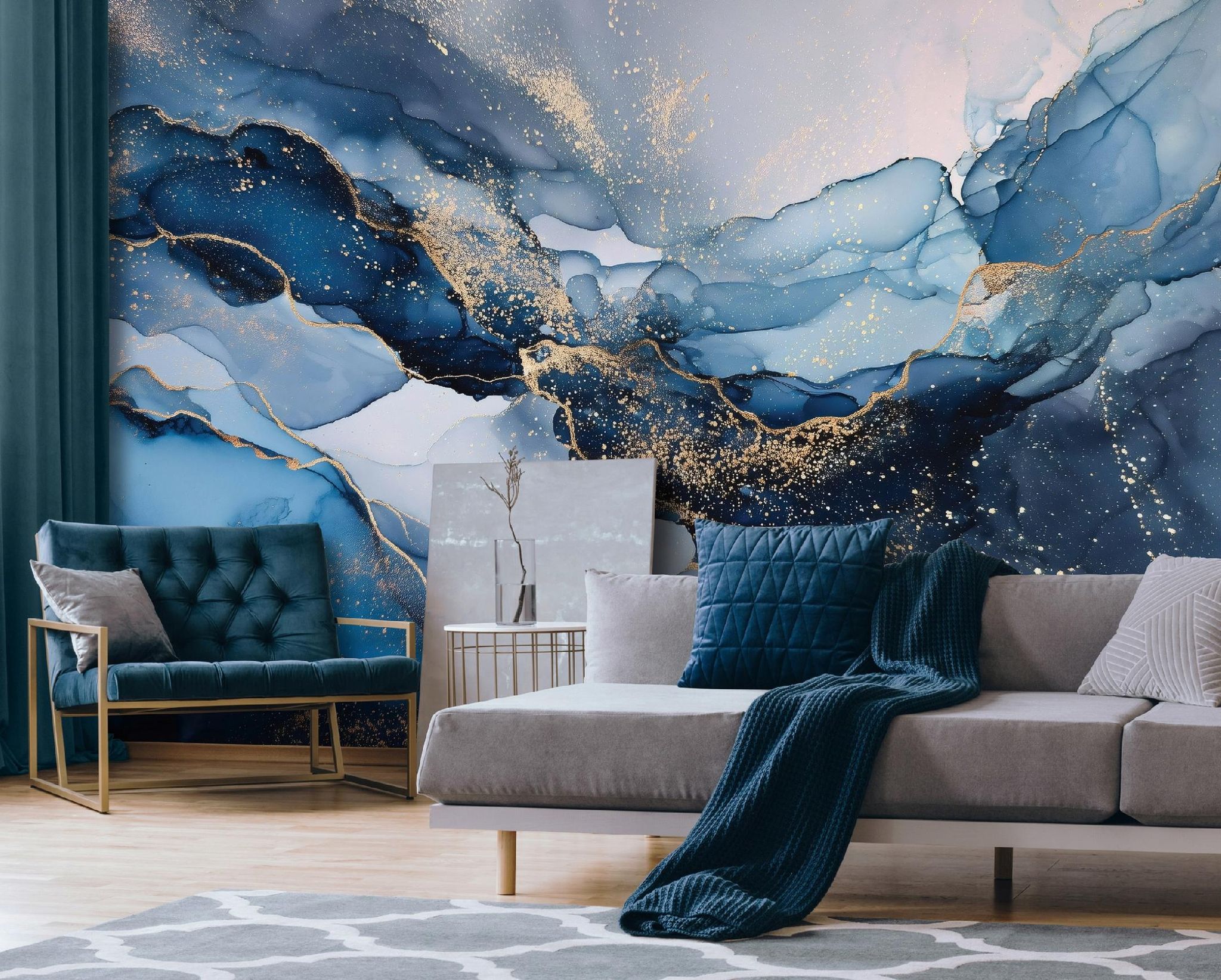 Fototapete Marmor Gold Blau, Für Wohnzimmer Und Schlafzimmer, 400 X 280 Cm – Komplettset Inkl. Kleister & Anleitung