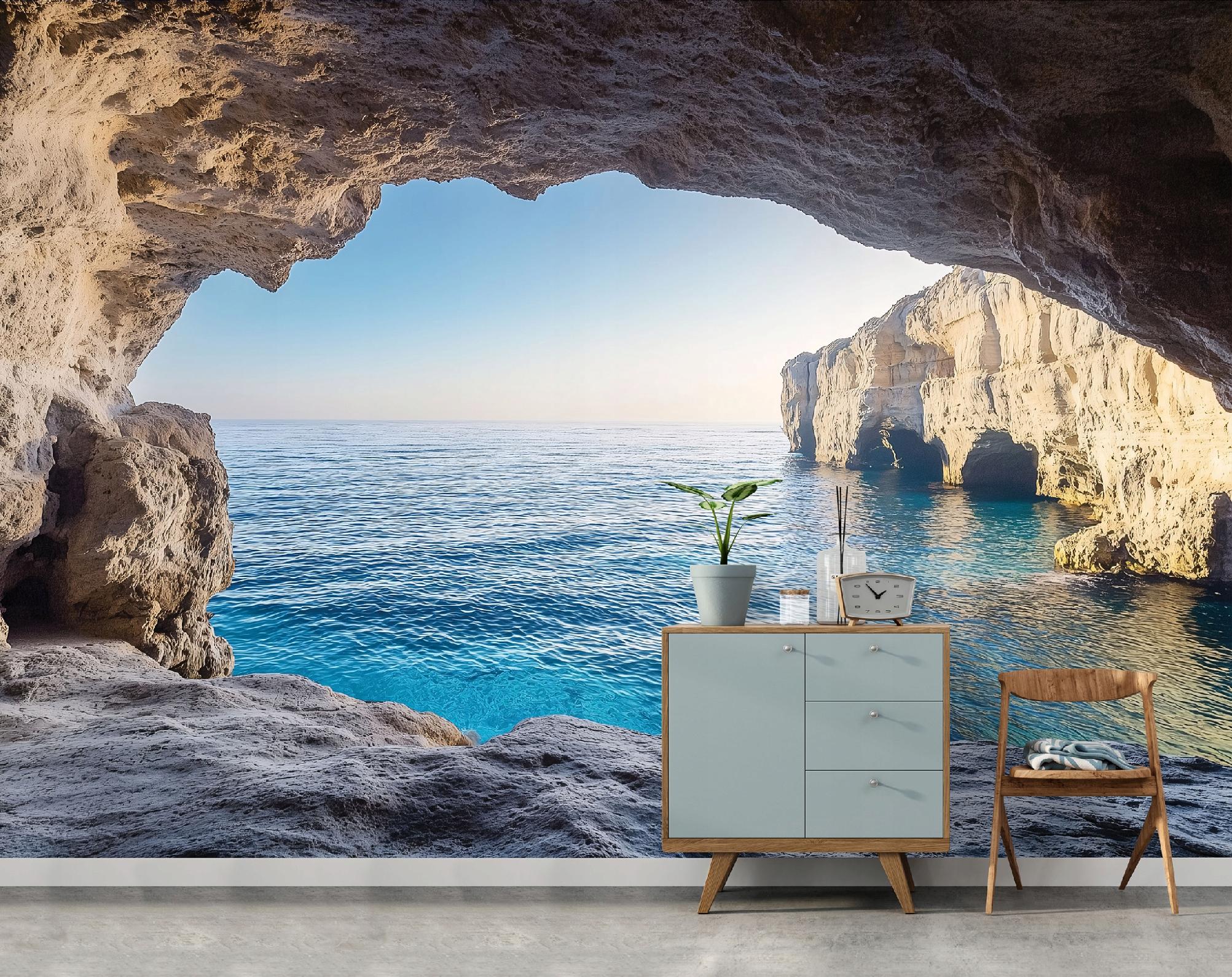 Fototapete Ozean Höhle Landschaft 3d-optik, Für Wohnzimmer Und Schlafzimmer, 400 X 280 Cm – Komplettset Inkl. Kleister & Anleitung