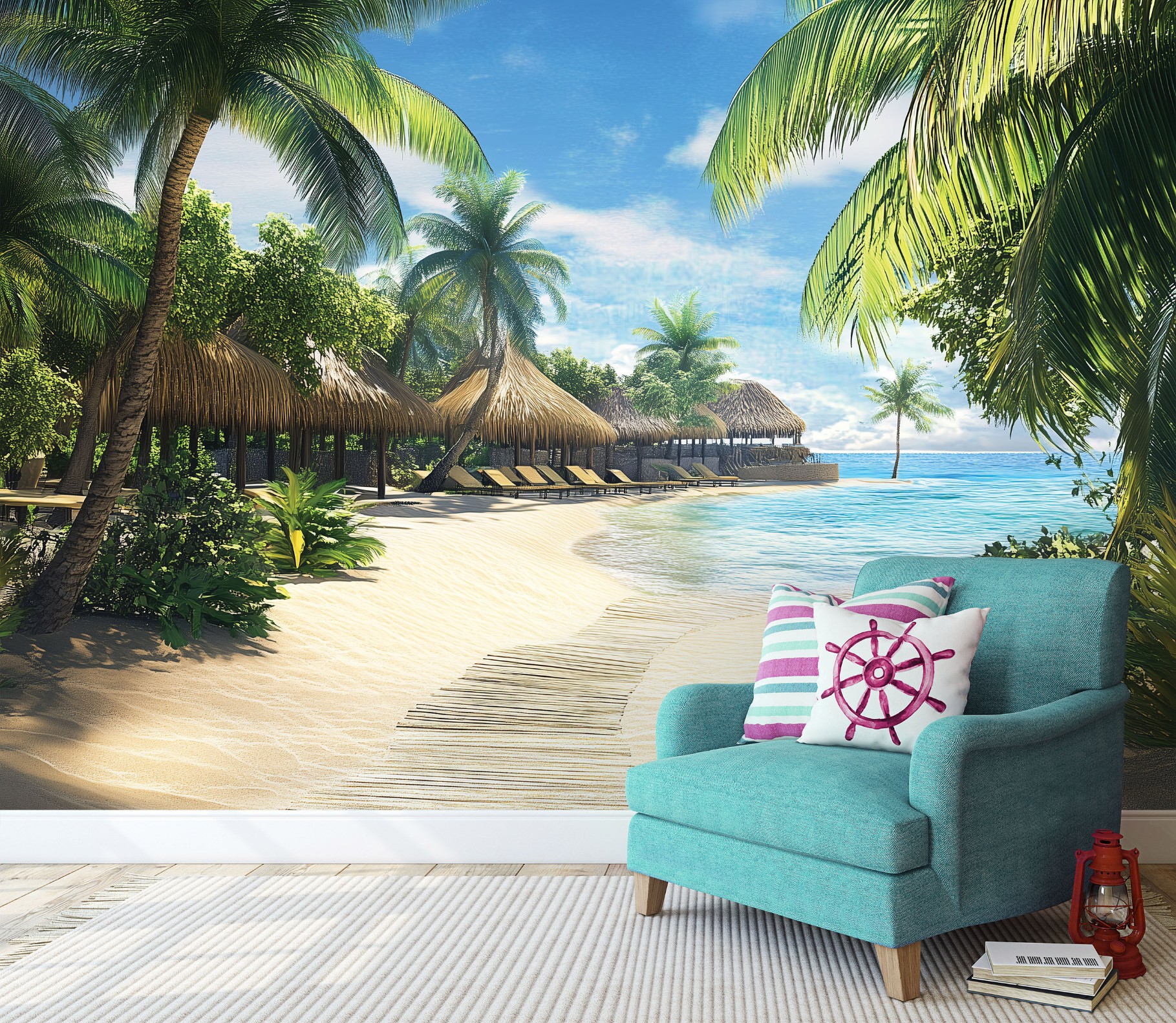 Fototapete Paradies Strand Palmen Meer 3d-optik, Für Wohnzimmer Und Schlafzimmer, 250 X 175 Cm – Komplettset Inkl. Kleister & Anleitung