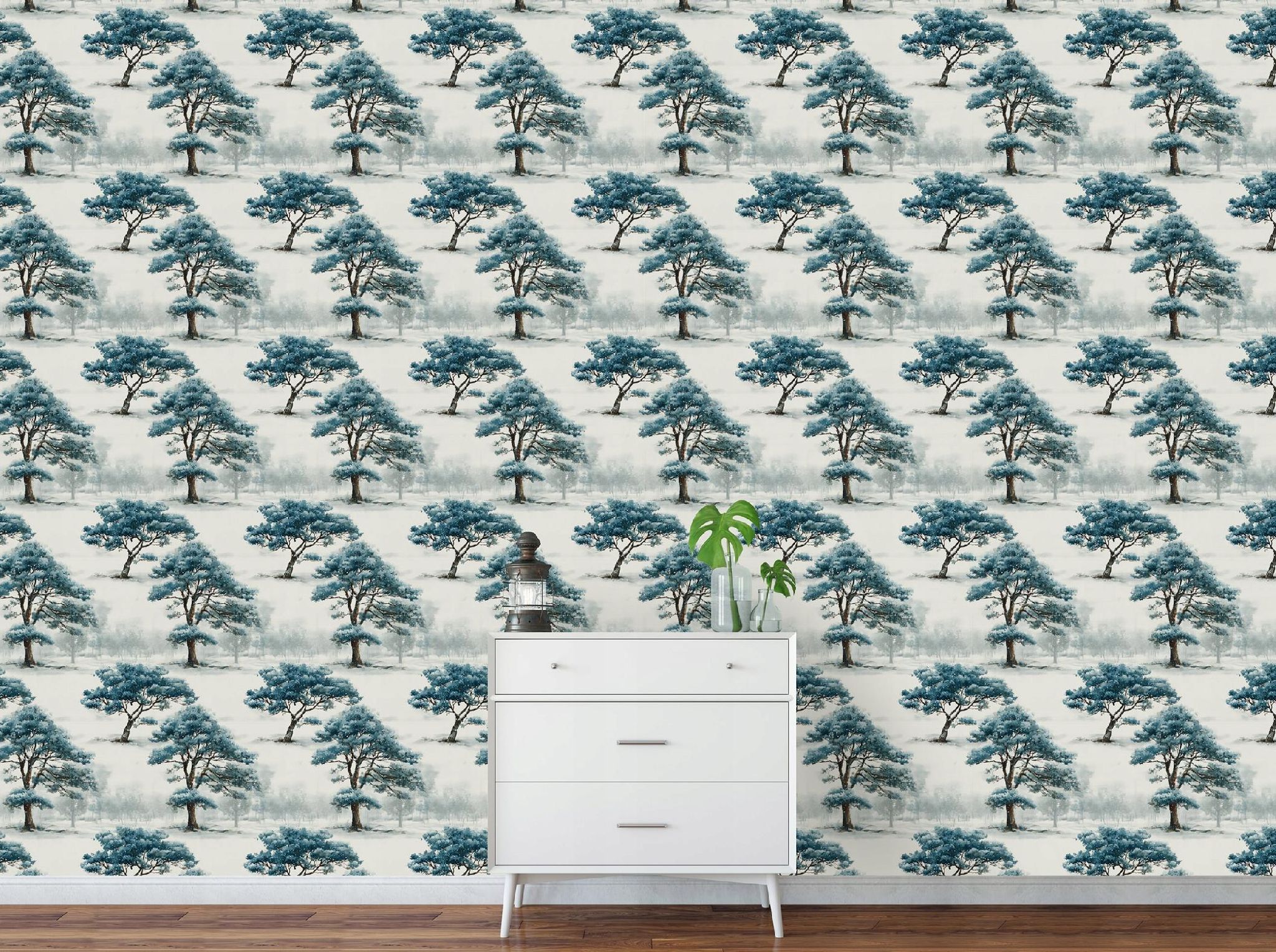 Wallarena Vliestapete Blaue Bäume Wald Aquarell Für Wohnzimmer Und Schlafzimmer, 10 M X 50 Cm – Inkl. Kleister & Anleitung