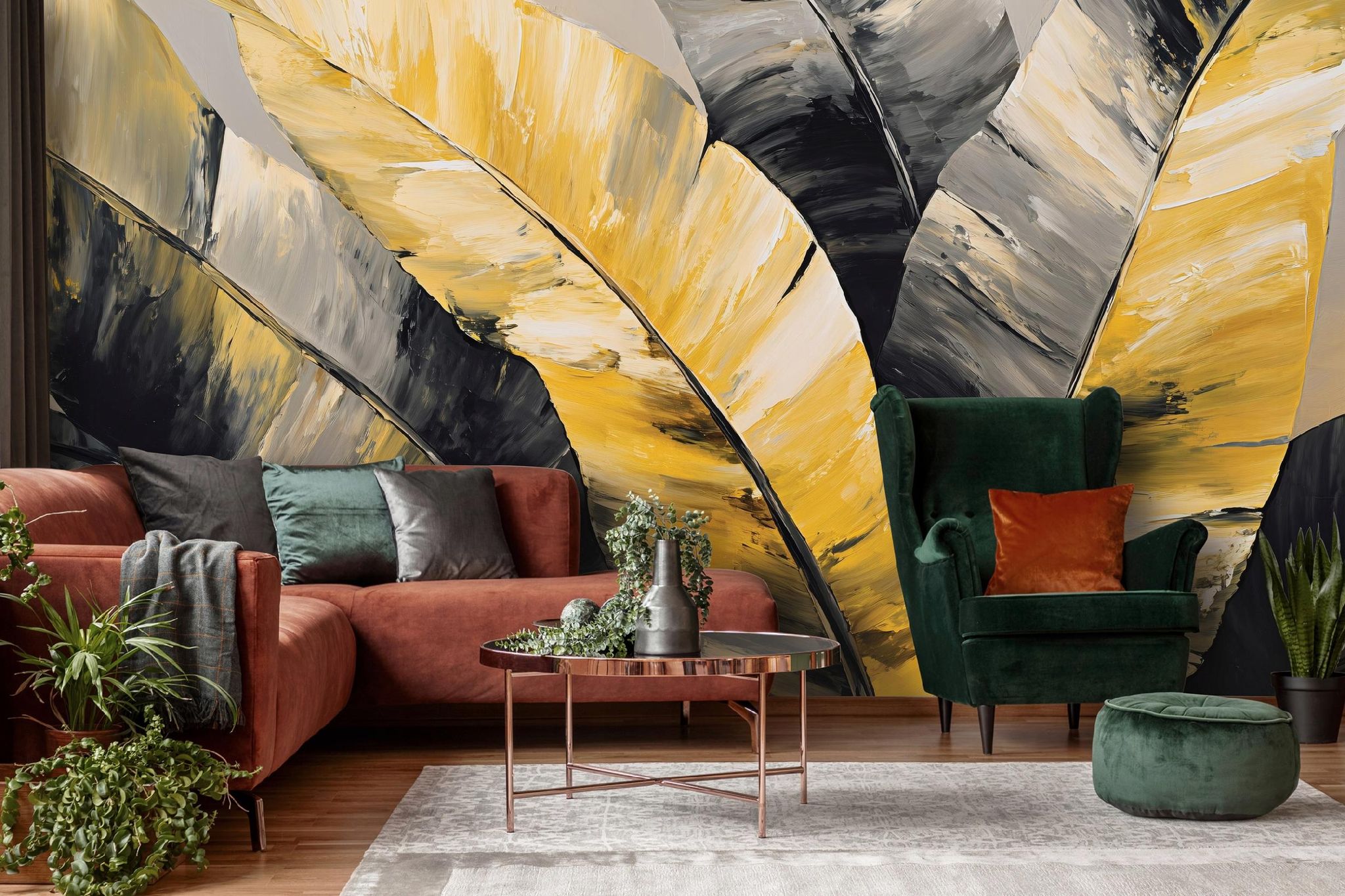 Fototapete Blätter Abstrakt Gelb Schwarz, Für Wohnzimmer Und Schlafzimmer, 350 X 250 Cm – Komplettset Inkl. Kleister & Anleitung