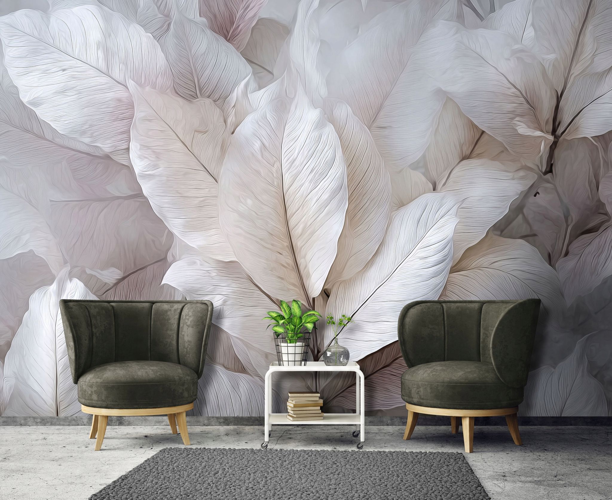 Fototapete Blätter Abstrakt Grau 3d-optik, Für Wohnzimmer Und Schlafzimmer, 400 X 280 Cm – Komplettset Inkl. Kleister & Anleitung