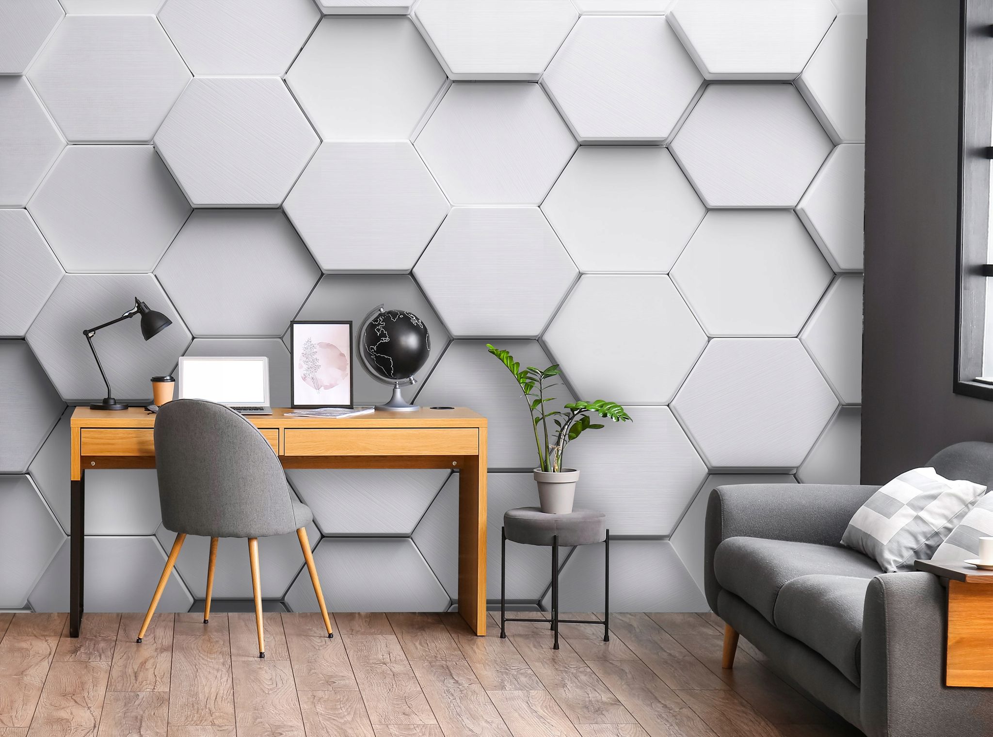 Fototapete Hexagone Gaming Grau 3d-optik, Für Jugendzimmer, 300 X 210 Cm – Komplettset Inkl. Kleister & Anleitung
