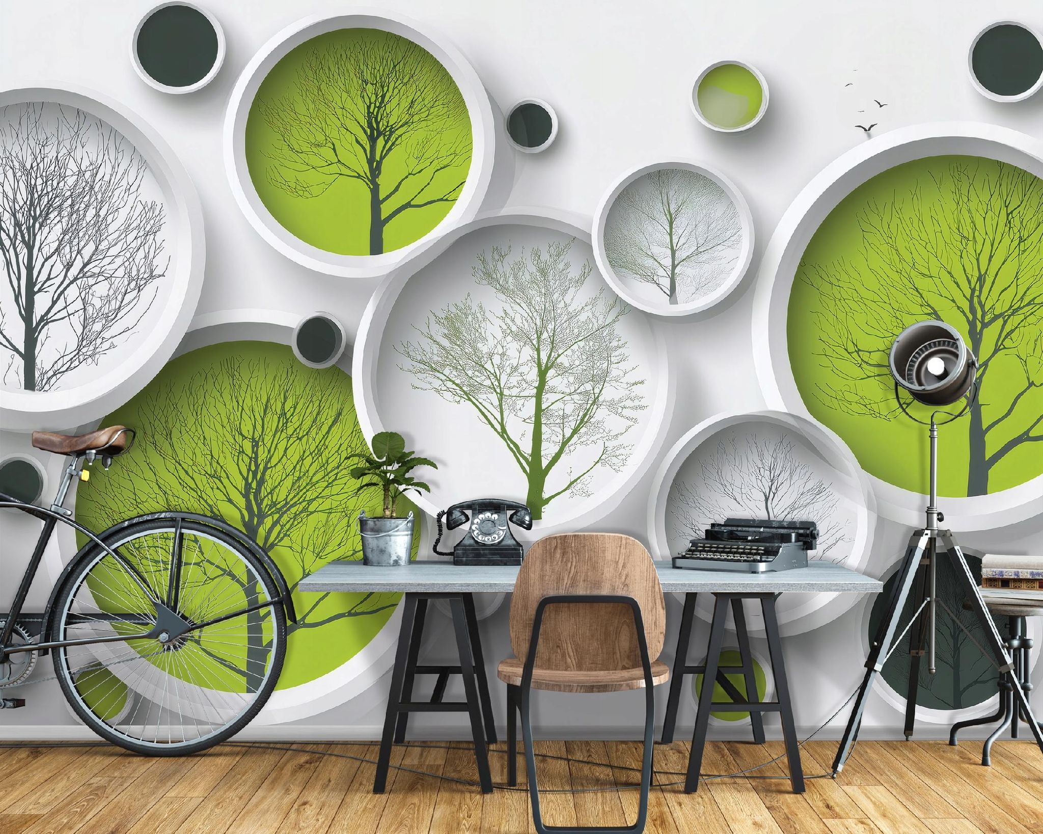 Fototapete Abstrakt Bäume Geometrisch 3d-optik, Für Wohnzimmer Und Schlafzimmer, 350 X 250 Cm – Komplettset Inkl. Kleister & Anleitung