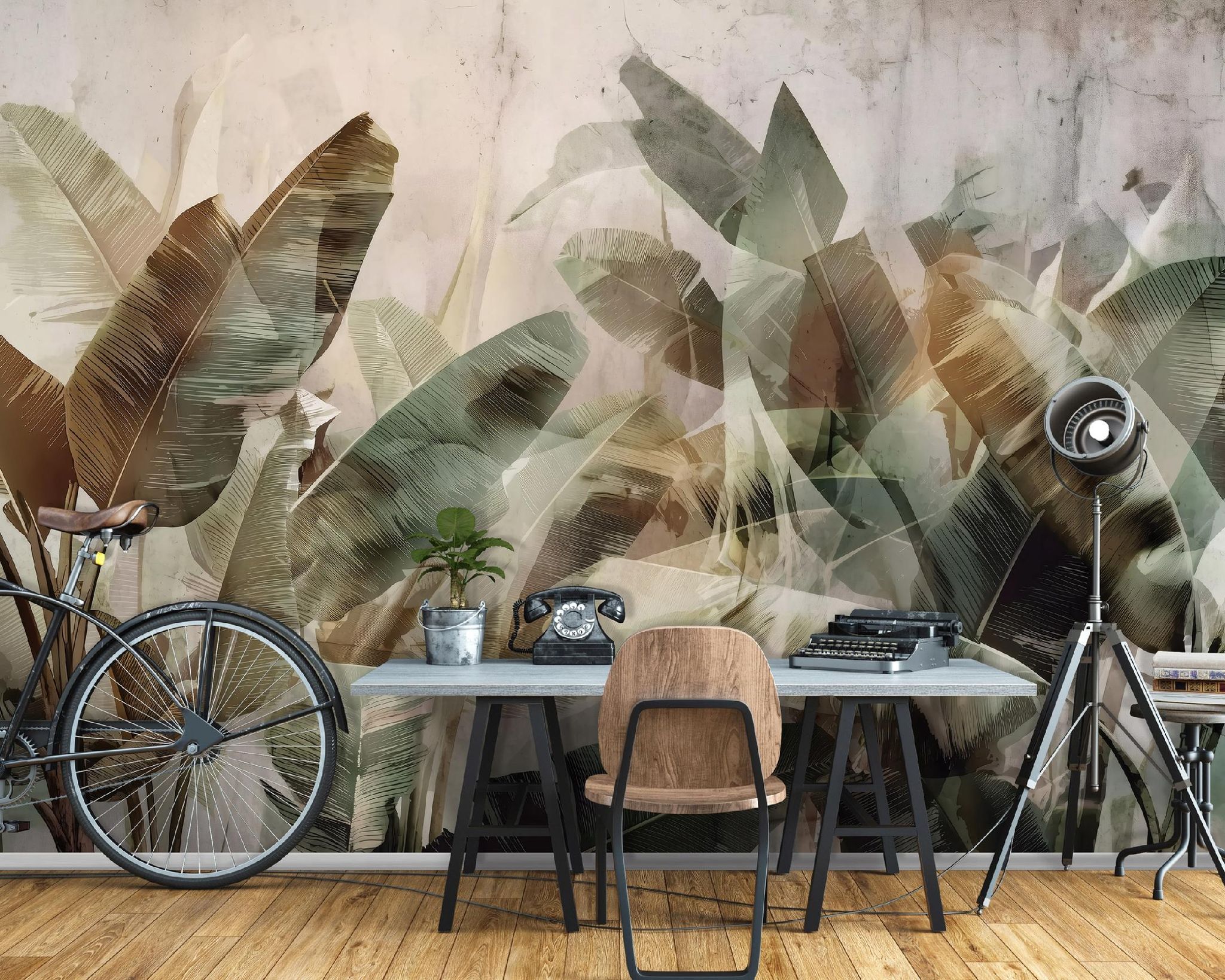 Fototapete Blätter Beton Dschungel, Für Wohnzimmer Und Schlafzimmer, 150 X 105 Cm – Komplettset Inkl. Kleister & Anleitung