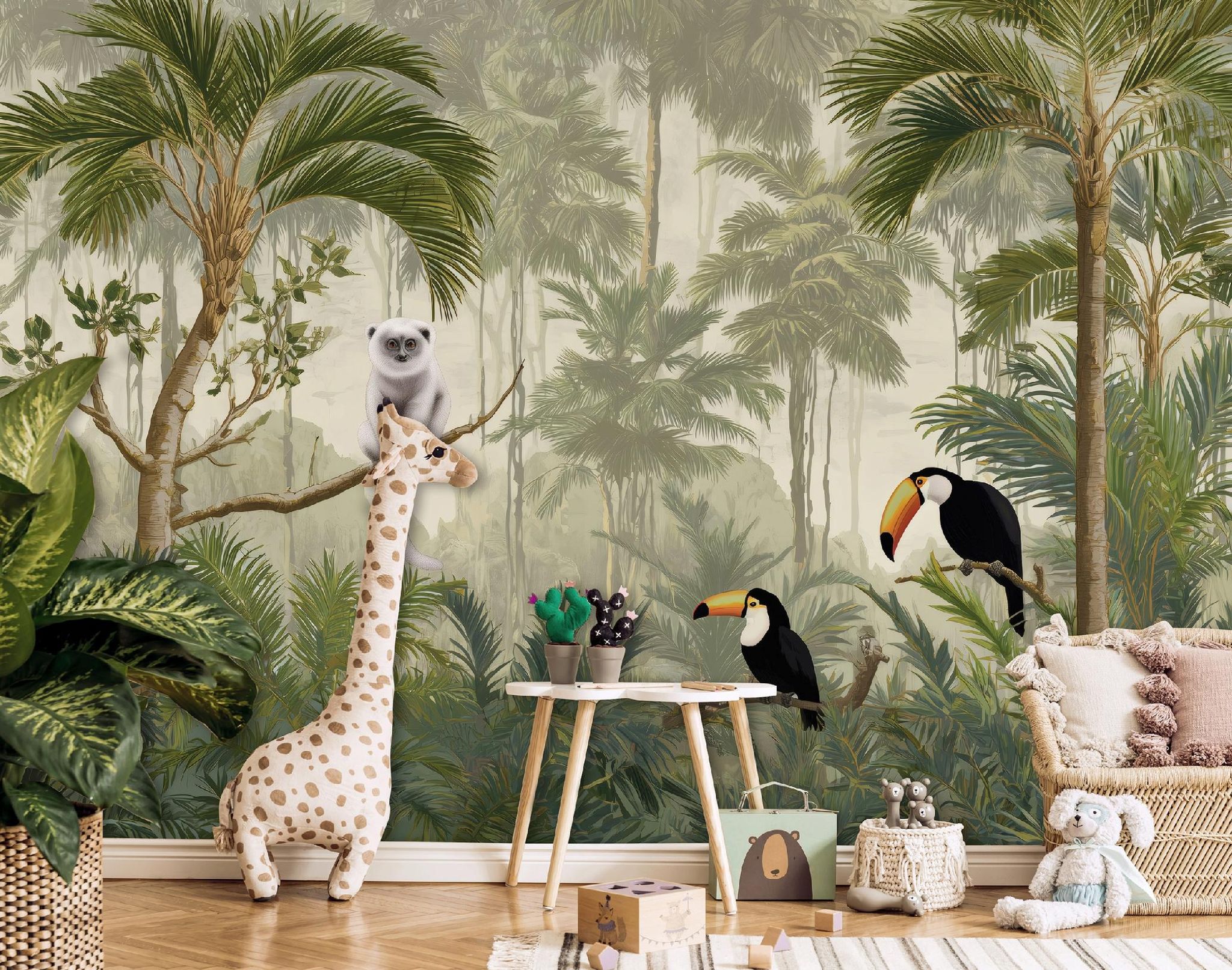 Fototapete Dschungel Vögel Palmen, Für Kinderzimmer, 250 X 175 Cm – Komplettset Inkl. Kleister & Anleitung