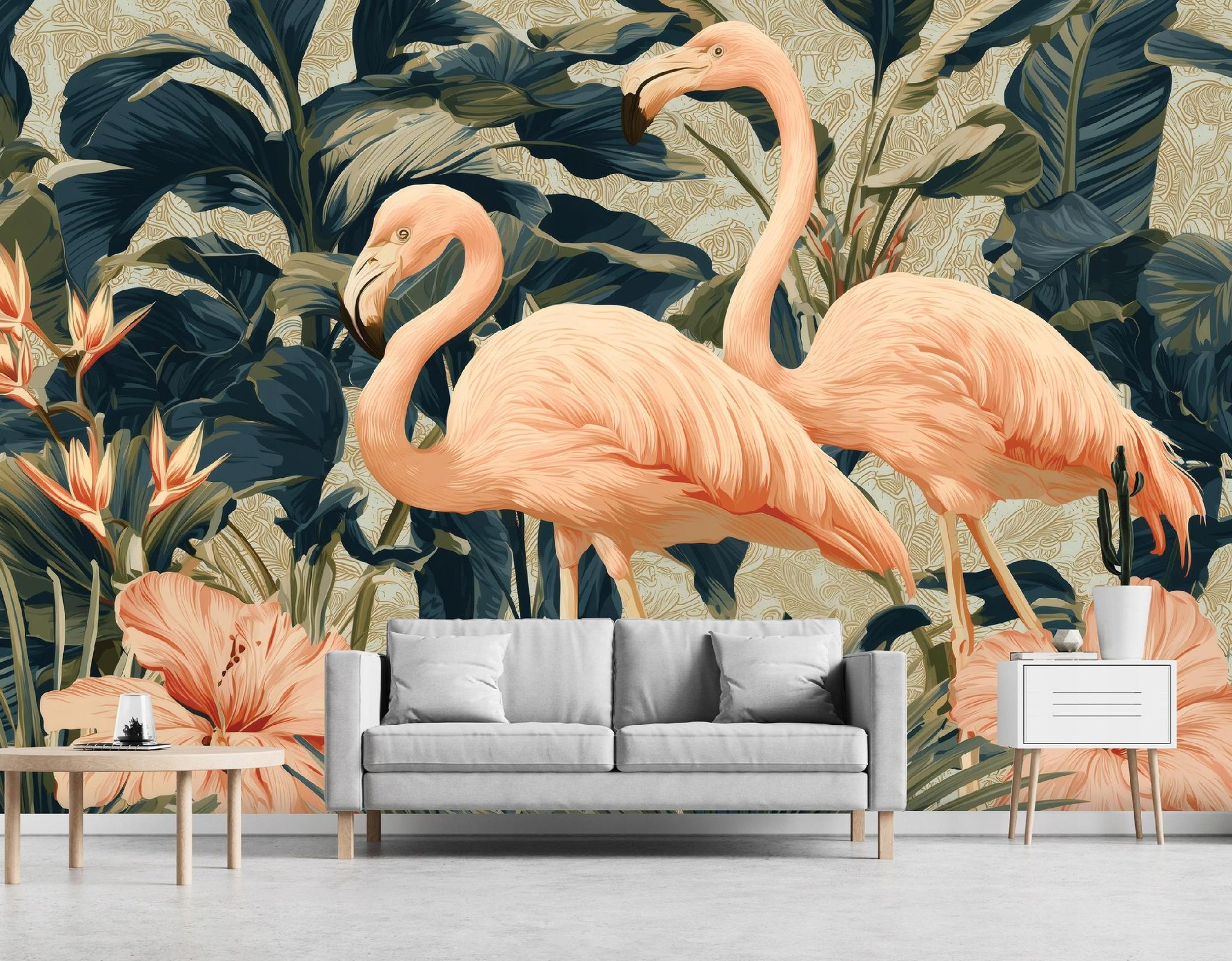 Fototapete Flamingos Blätter Blumen Grün, Für Wohnzimmer Und Schlafzimmer, 300 X 210 Cm – Komplettset Inkl. Kleister & Anleitung