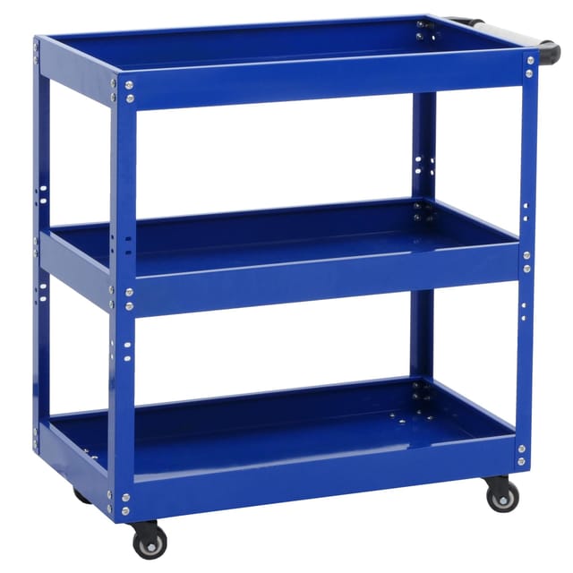 HHG - Werkzeugwagen 135, Rollwagen Werkstattwagen Transportwagen, Rollen Handgriff 3 Ladeflächen, Stahl 73x73x36cm blau