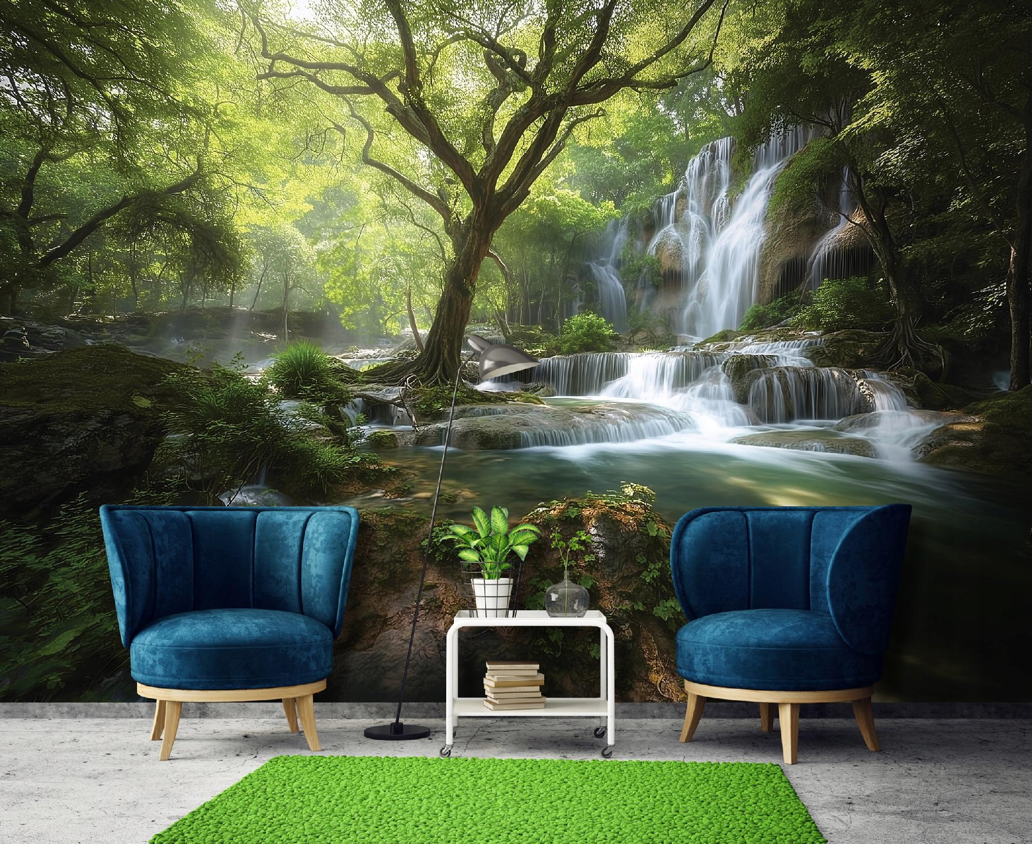 Fototapete Wasserfall Wald Natur, Für Wohnzimmer Und Schlafzimmer, 400 X 280 Cm – Komplettset Inkl. Kleister & Anleitung