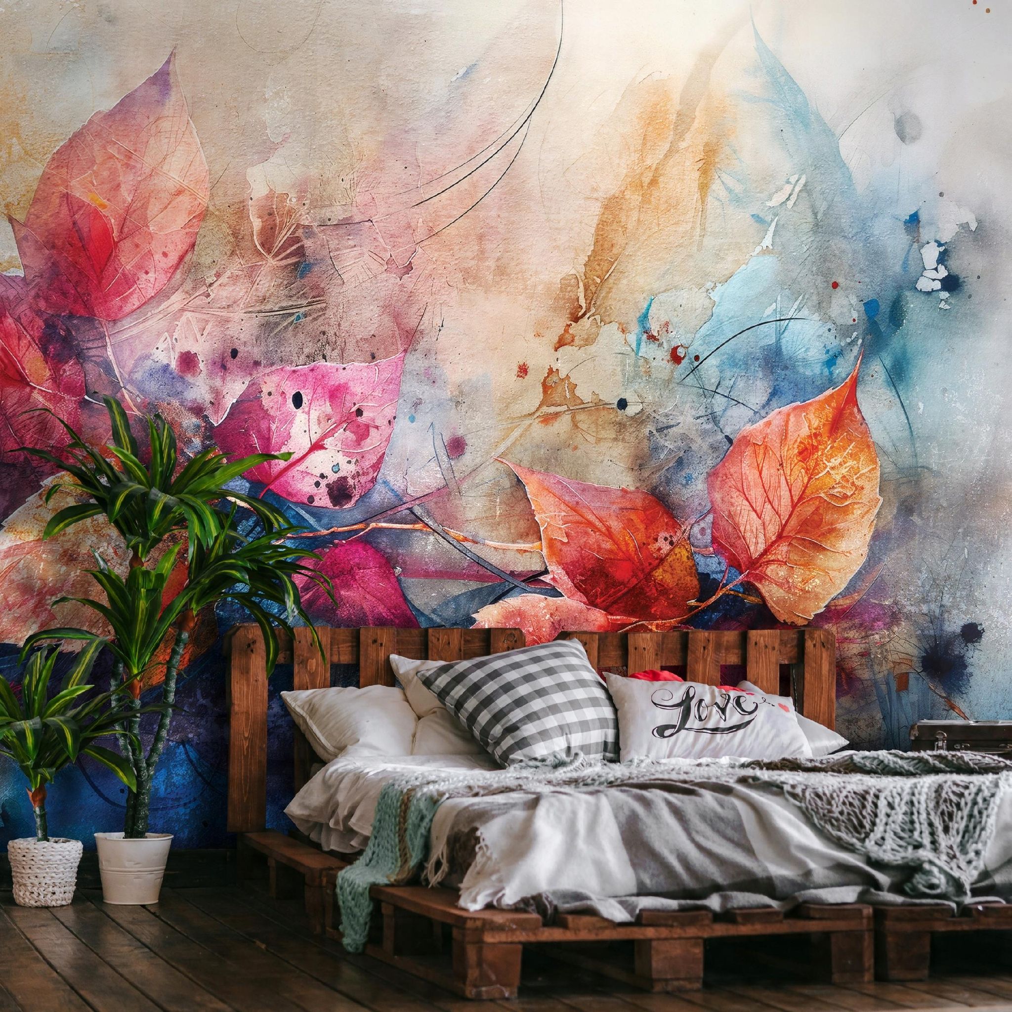 Fototapete Abstrakt Blätter Beton, Für Wohnzimmer Und Schlafzimmer, 250 X 175 Cm – Komplettset Inkl. Kleister & Anleitung